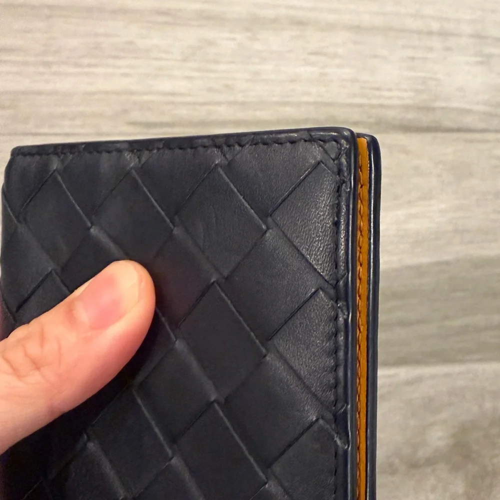 Bottega Veneta Navy Blue Abyss Intrecciato Calfskin Leather Flap Wallet